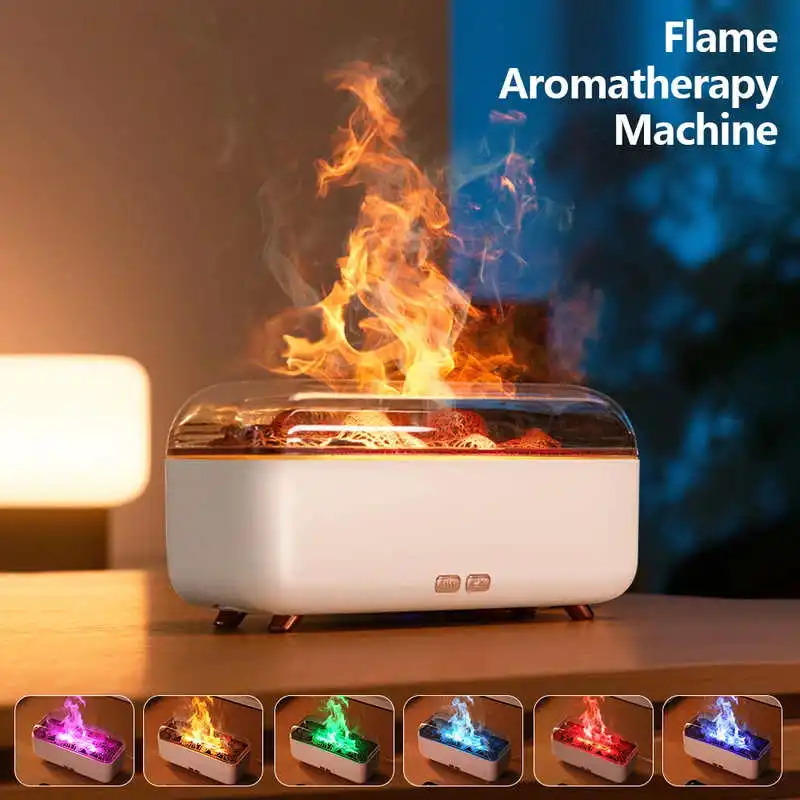Creative Simulation Flame Aromatherapy Machine Mini Air Humidifier Seven Color Light 300ML Humidifier Home Perfume Diffuser