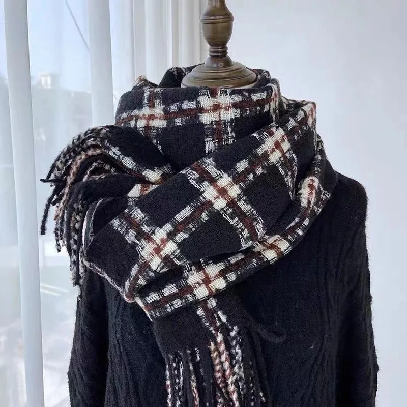 Winter Increase The Width Thickness Of The Big Scarf Male Female Couples Warm Checkered Mohair Appearance Level Scarf 24W059