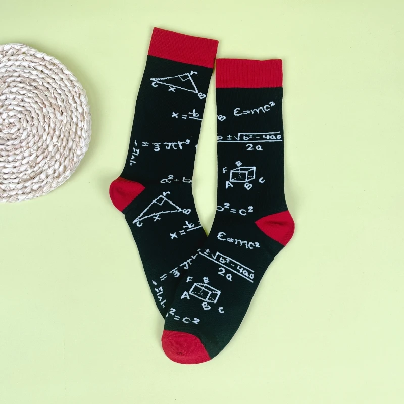 1 Pair Science Math Pattern Crew Socks, Novelty Funny Socks For Unisex,Suit In All Seasons