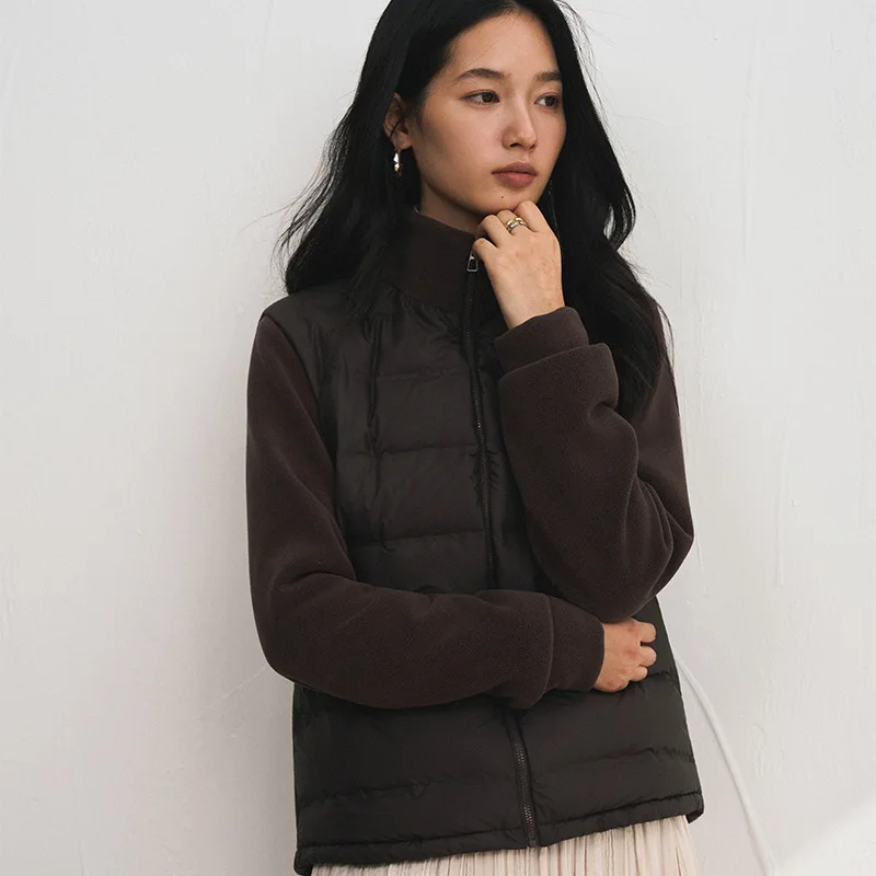 

Short Fleece For Women, Autumn Winter Color Down Warm Cardigan Jacket