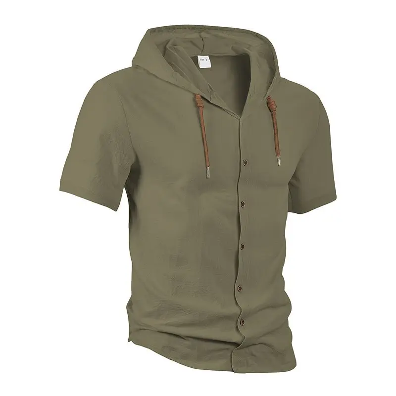 

Men's Comfortable Fashionable Short Sleeve Hooded Shirt KJ266 Summer 2026 Casual Sporty Loose Fit Neck Synthetic Cotton