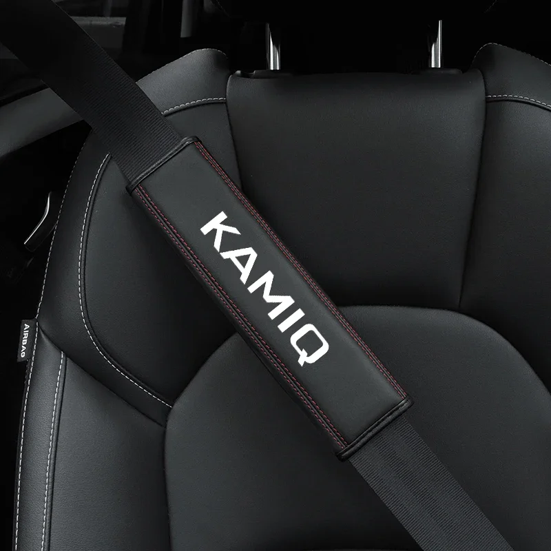 

For Skoda Kamiq 2008-2010-2016 -2021 1pcCowhide Car Interior Seat Belt Protector Cover For car Auto Accessories