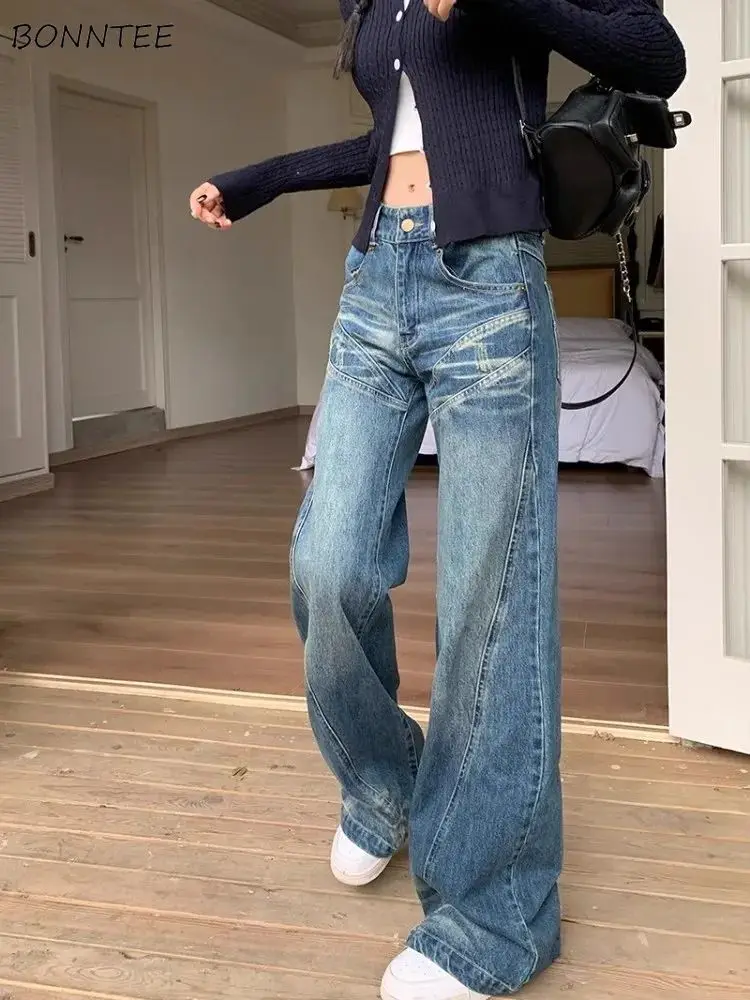 

Vintage Washed Jeans Low Waist Wide Leg Blue Baggy High Street American Style Chic Spring Hot Girls All-match Stylish Prevalent