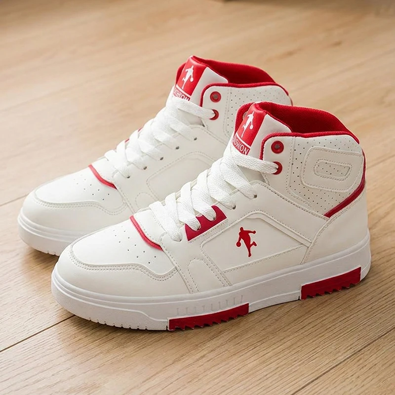 Men's White High-Top Color Block Sneakers, Lace-Up Casual Skate Shoes for Streetwear view 4