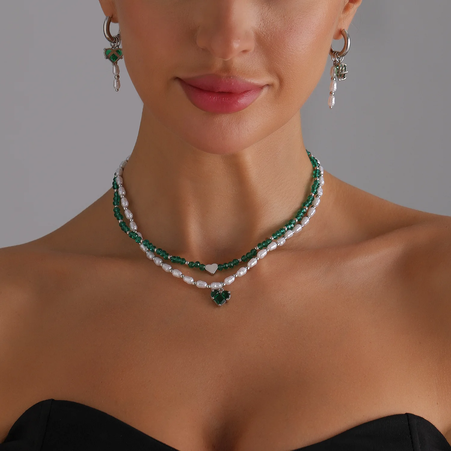 Y2k Choker Heart Necklace Pendant Chain Jewellery Women Glass Layered Neck Collier Femme Cadenas Para Mujer