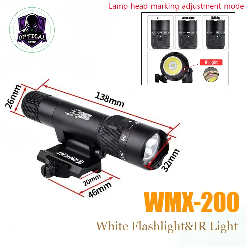 

WADSN WMX-200 Metal Tactical Flashlight White LED&IR Light Outdoor Hunting Strobe 400lumens Weaponlight Fit Picatinny Rail