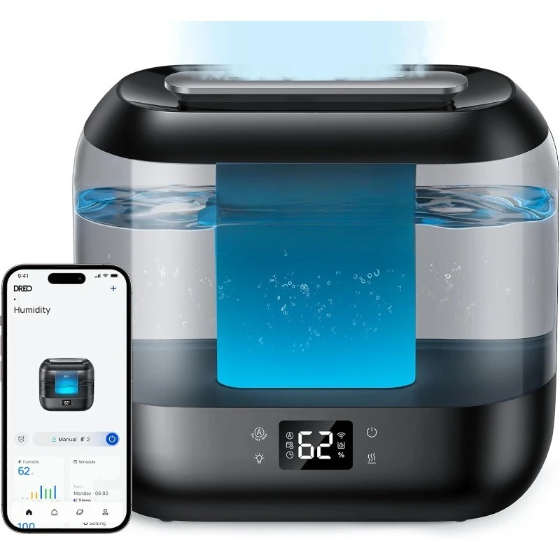 

Smart Humidifiers for Bedroom, Top Fill 4L Supersized Cool Mist Humidifier with Nightlight, 32H Runtime, Touch/APP/Voice Co