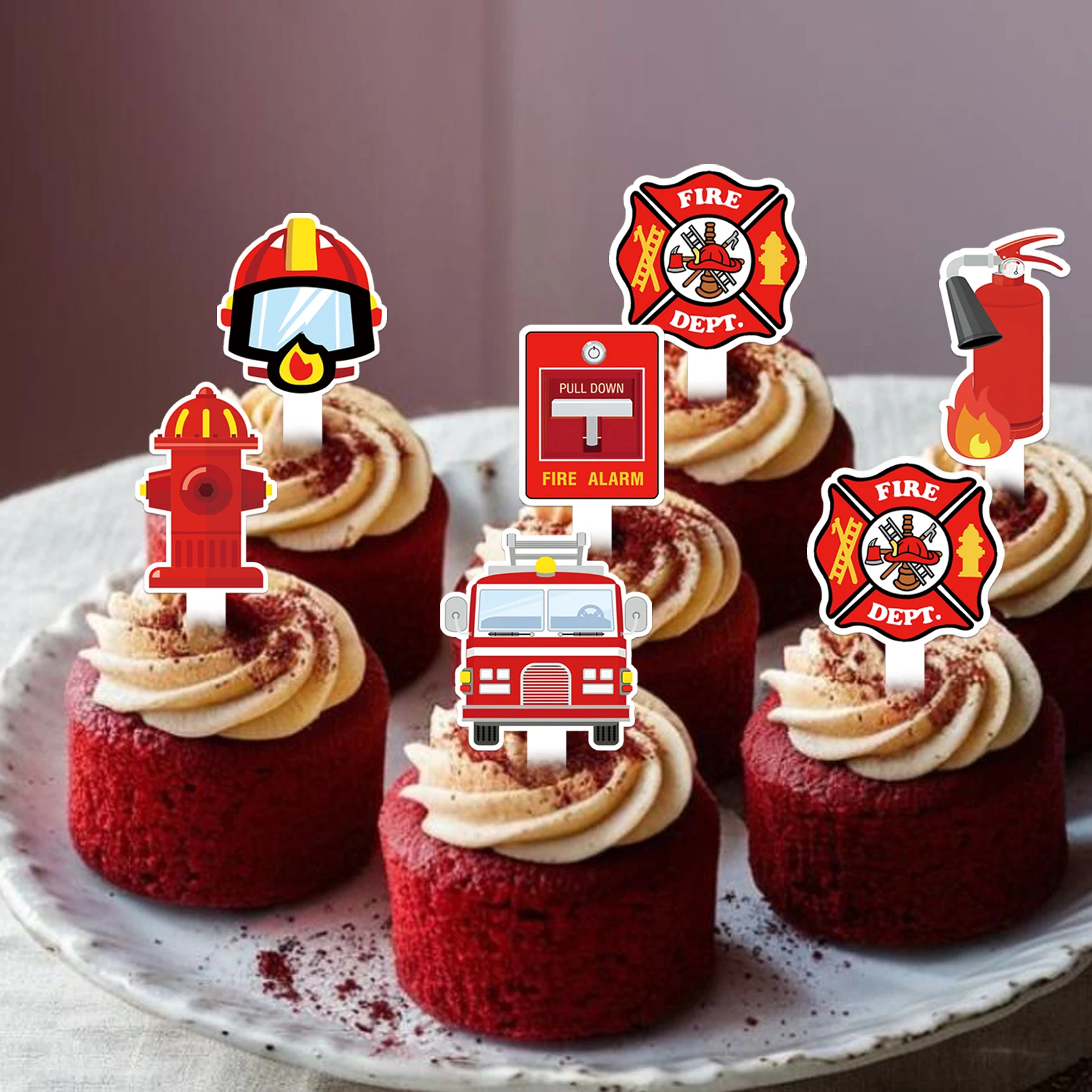 25 قطعة، برج حامل كب كيك رجل الإطفاء الأحمر 1 قطعة مع أغطية كب كيك 24 قطعة لتزيين حفلات أعياد ميلاد رجل الإطفاء #6