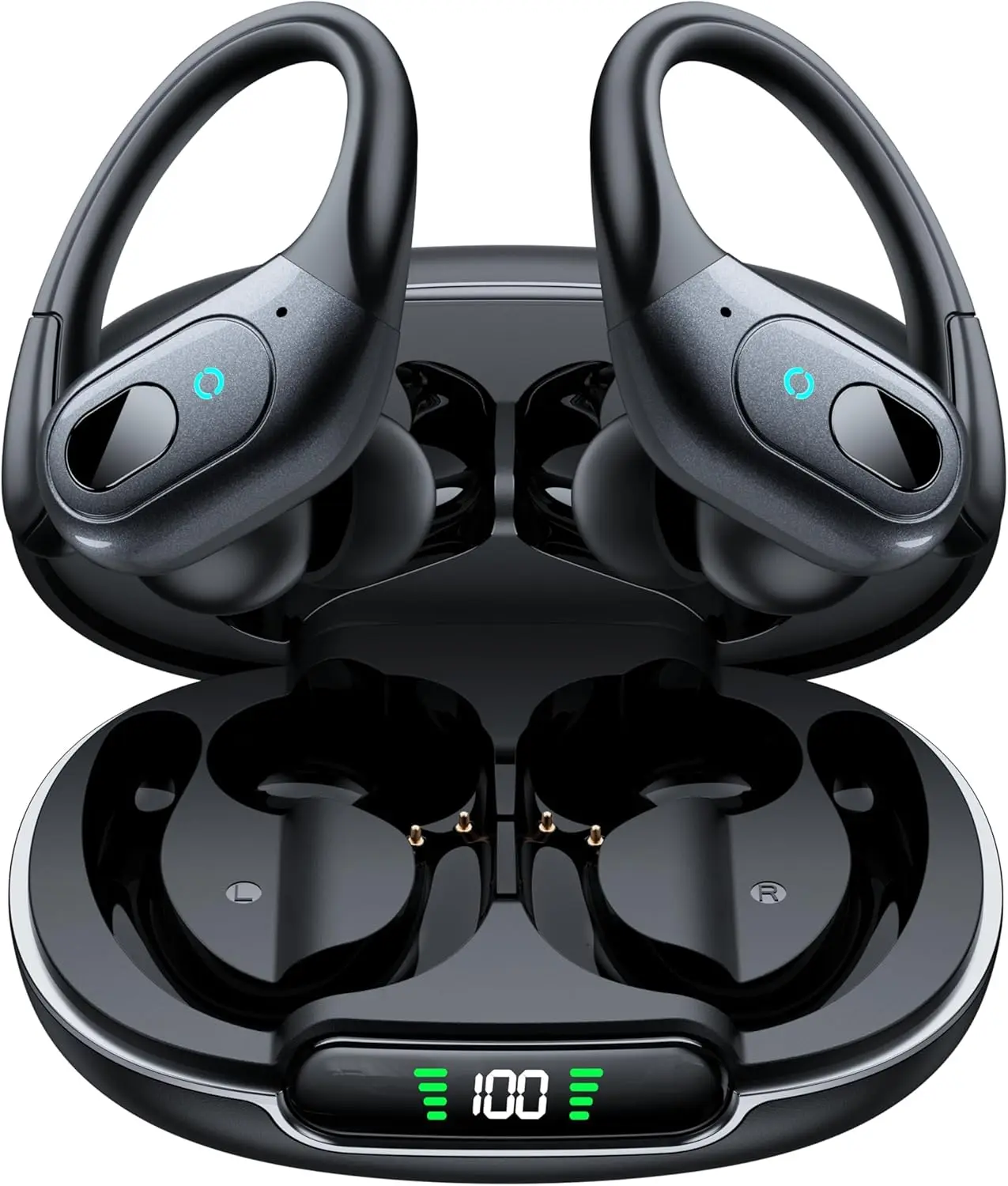 

Active Noise Cancelling Wireless Bluetooth Earbuds with 90Hrs Playback, IPX7 Waterproof Over-Ear Hooks for Sports Running Gym