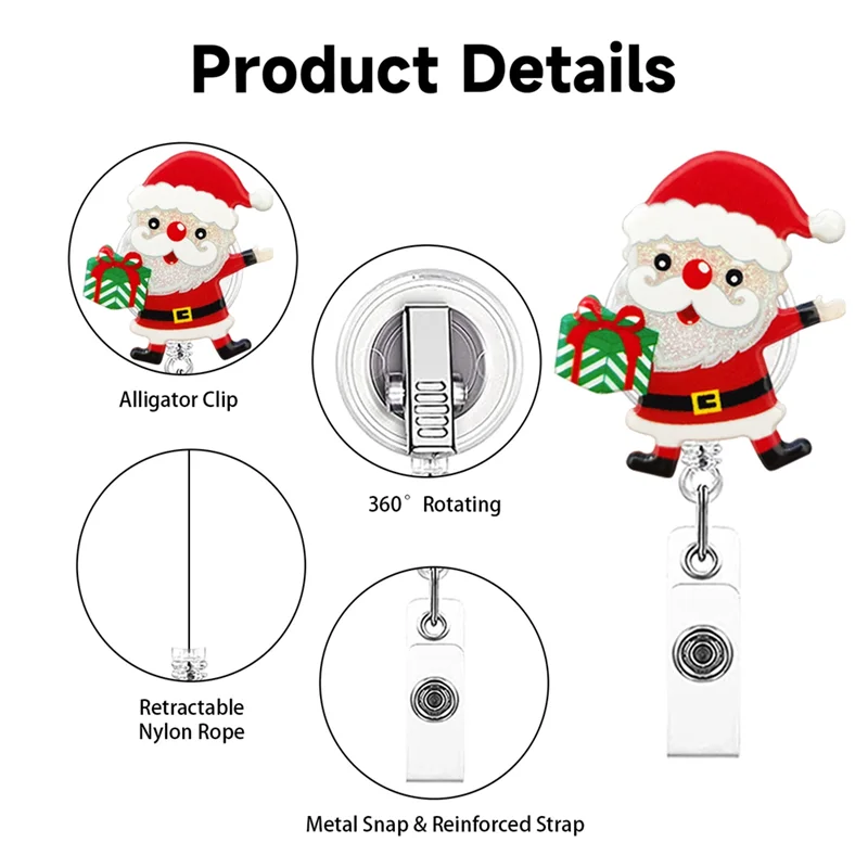 

Suitable Christmas Badge Reel Retractable Nurse Badge Clips Holiday Cute Badge Name ID Reel, Nurse Teacher Christmas Decoration