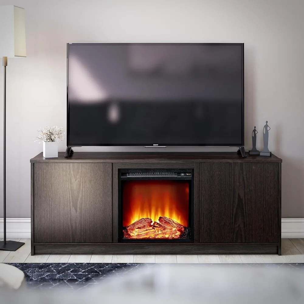 Fireplace TV cabinet, fireplace TV stand with electric fireplace heater15.79D x 59.61W x 22.8H