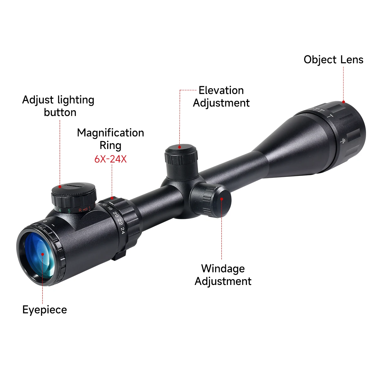 6-24x50 AOEG Red/Green Tactical Riflescope for Long Range Shooting Hunting Hunting Tactical Optical Airsoft Scope 11mm/20mm Rail