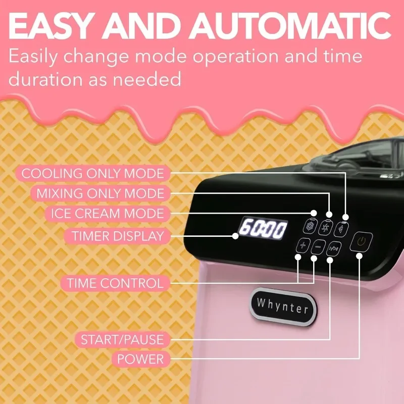 Whynter Ice Cream Maker Machine Automatic 1.28 Qt Upright with Built-In Compressor, LCD Digital Display & Timer, No Pre-Freezing