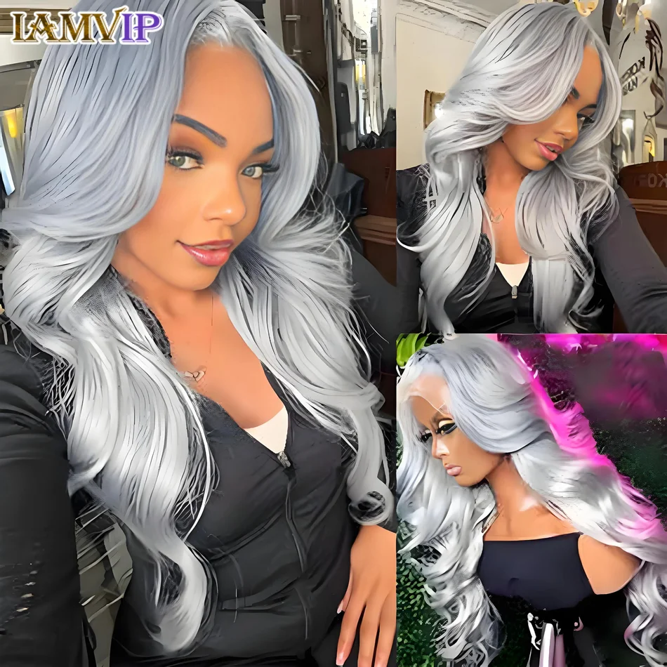 

250% 30 36 inch HD 13x6 13x4 Transparen Frontal Wigs For Women Body Lace Front Silver Grey Human Hair Wigs Pre Plucked Brazilian