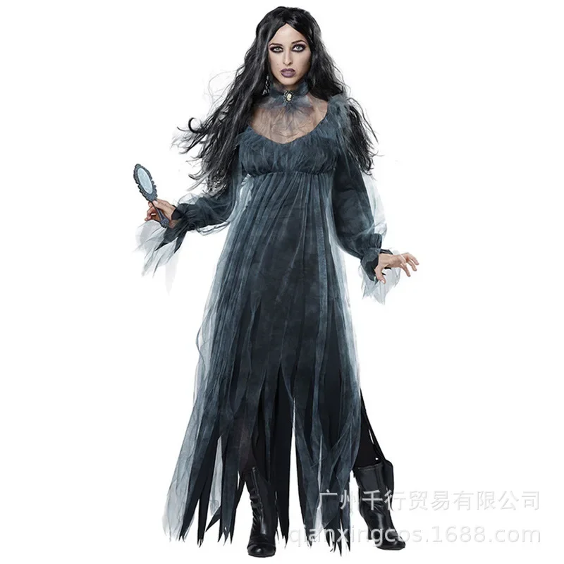 Costume d'Halloween Cosplay Horreur pour Femme, Sorcière, Vampire Zombie Effrayant, Carnaval, Fantôme Effrayant, Cape à Capuche Médiévale, Jour de la Fréquence