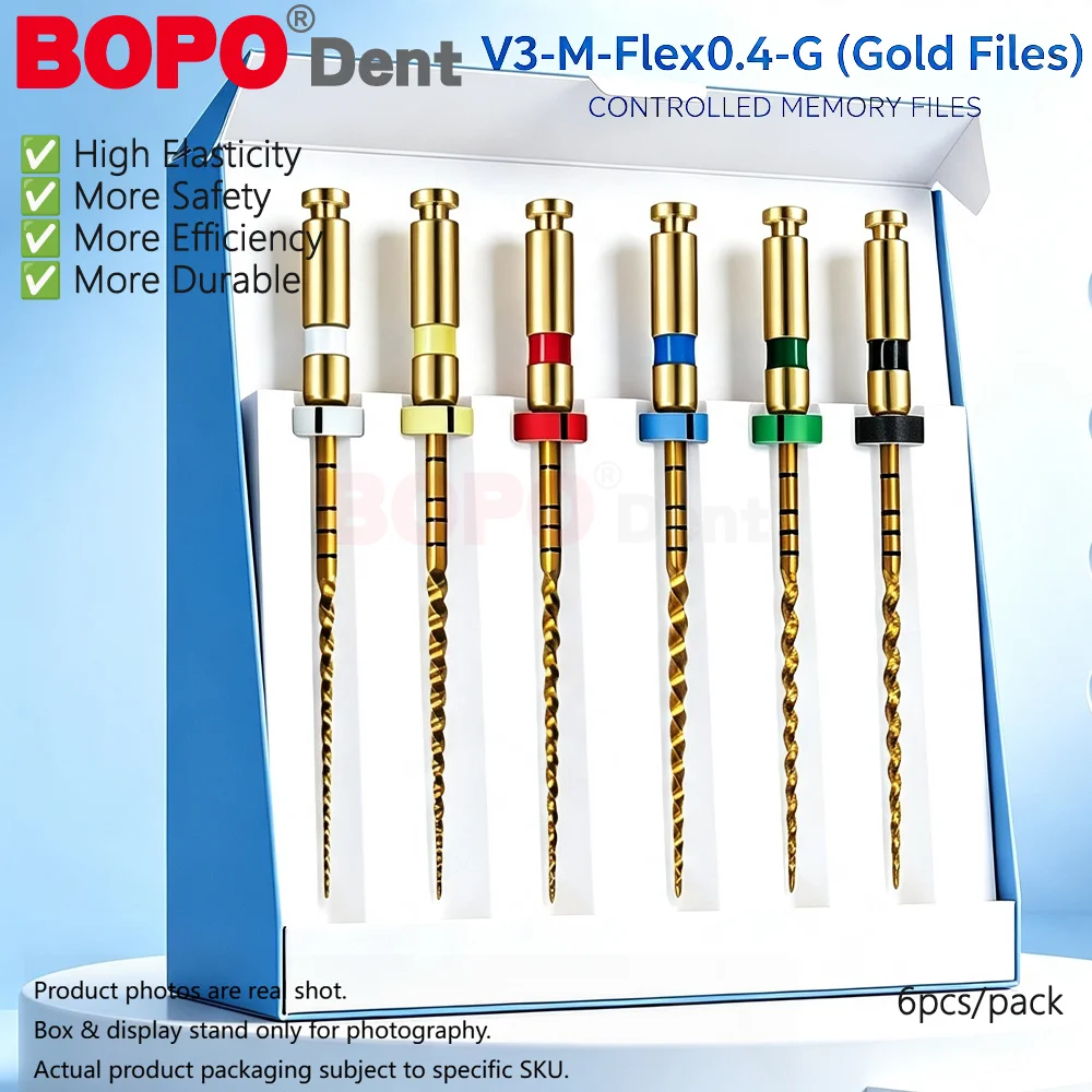 E-FLEX Dental Root Canal File Heat-Activated Rotary Nitinol Tooth Pulp Files Thermally Activated Nickel-Titanium Endo Gold Blue