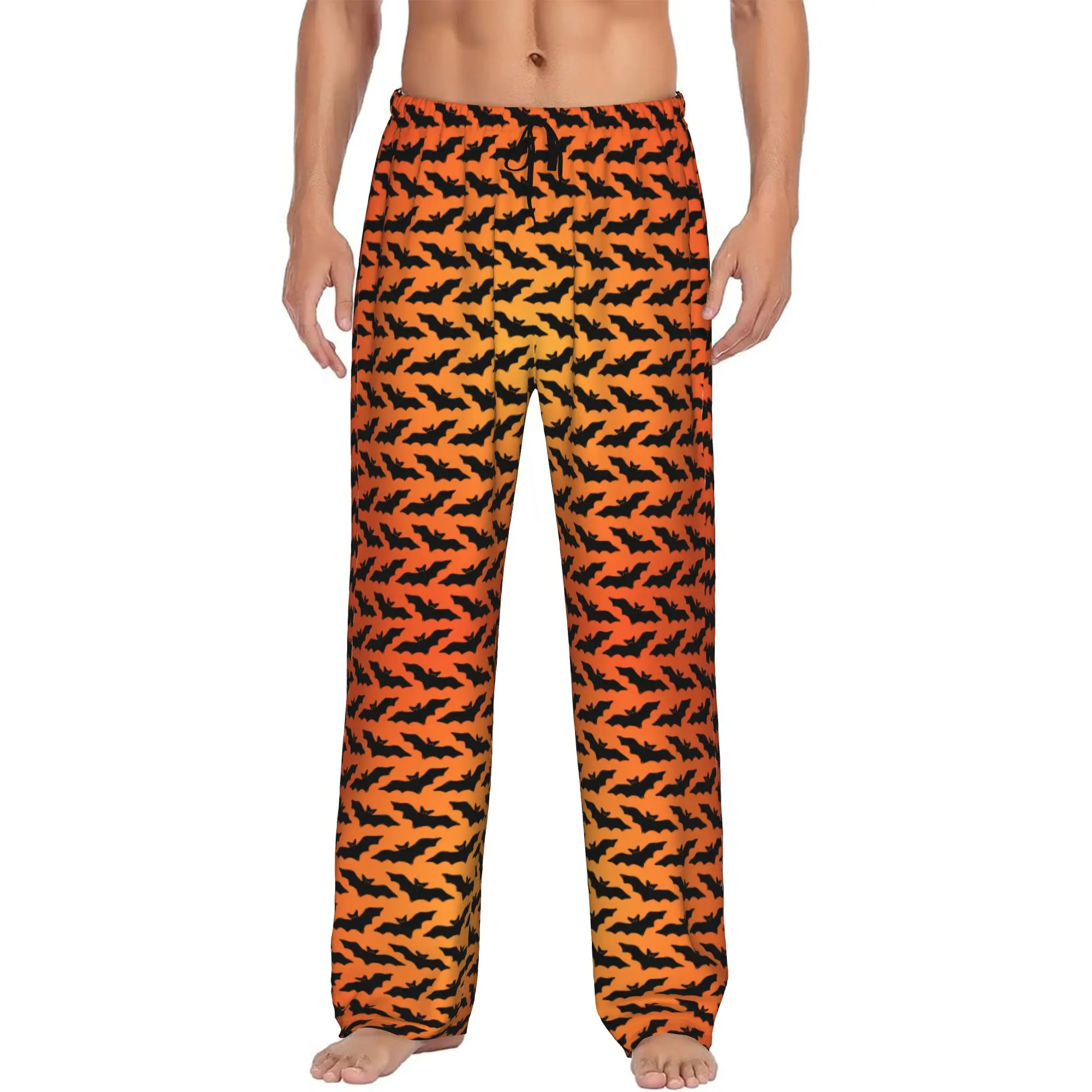 Custom Men Halloween Bats Pattern Pajama Pants Printed  Sleep Sleepwear Bottoms with Pockets