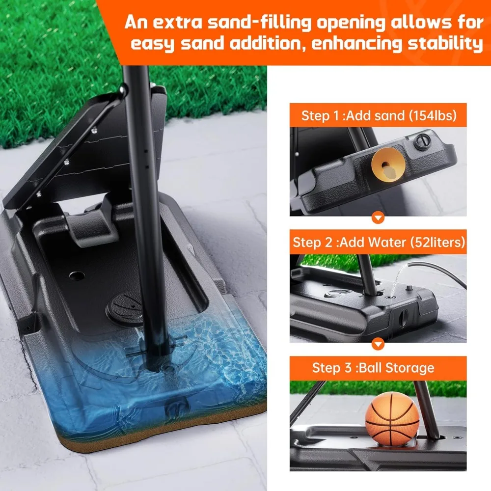 Баскетбольная система для уличного баскетбола с регулируемой высотой и высотой 10 футов, щит со стальной рамой 45–48 дюймов, портативные ворота