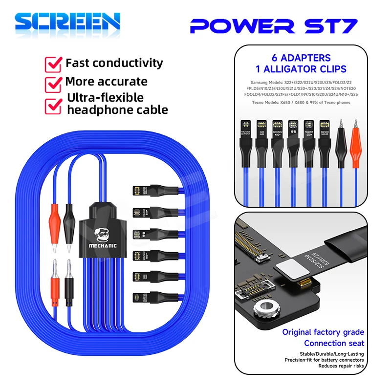 

Mechanic Power ST7 Power Supply Cable 6 Adapters Alligator Clips Power Switch Cable SS Phone Repair and Maintenance