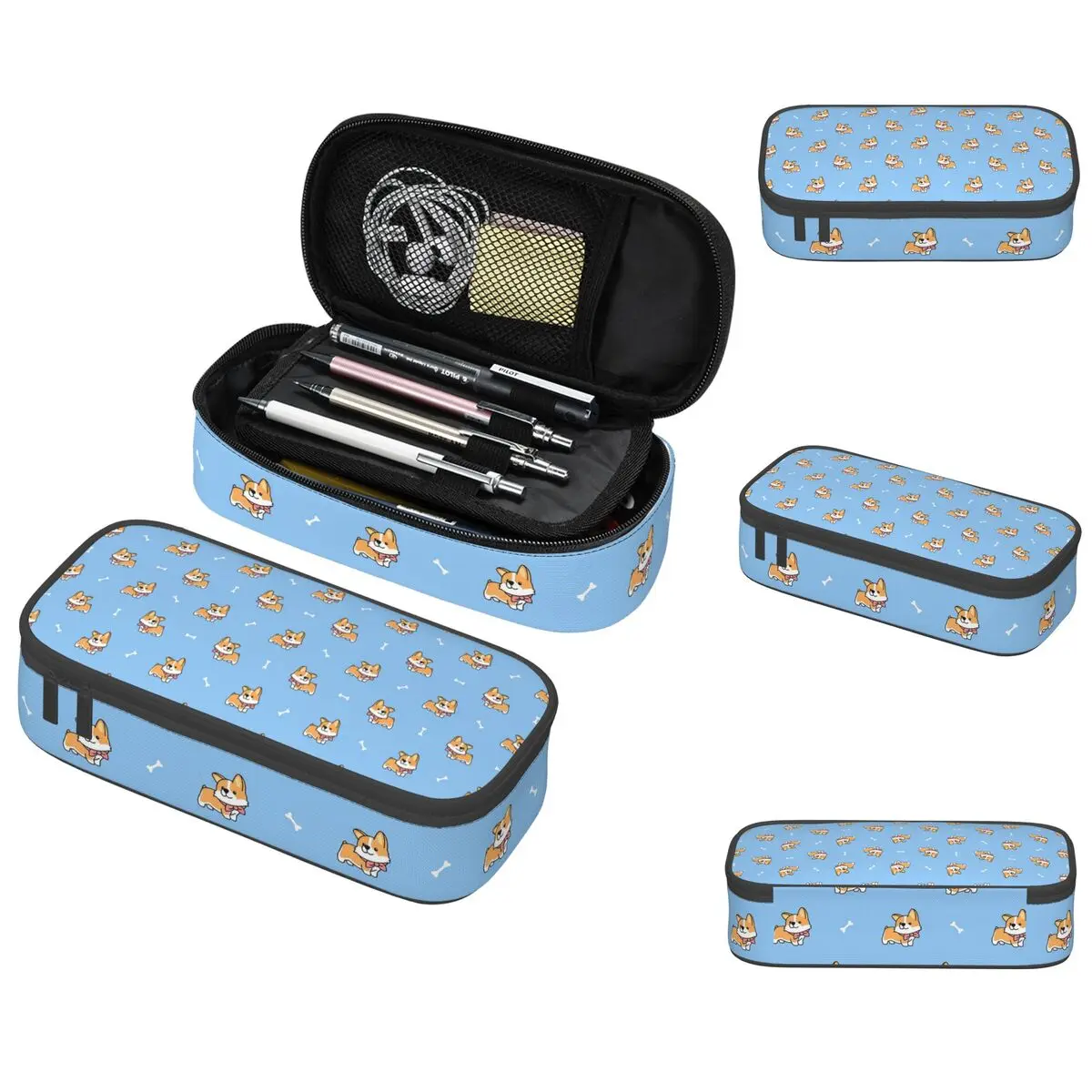 Blue Corgi Pattern Pencil Case for Boys Girls Gifts Pen Box Pencil Bag Stationery Supplies Pen Holder Bag