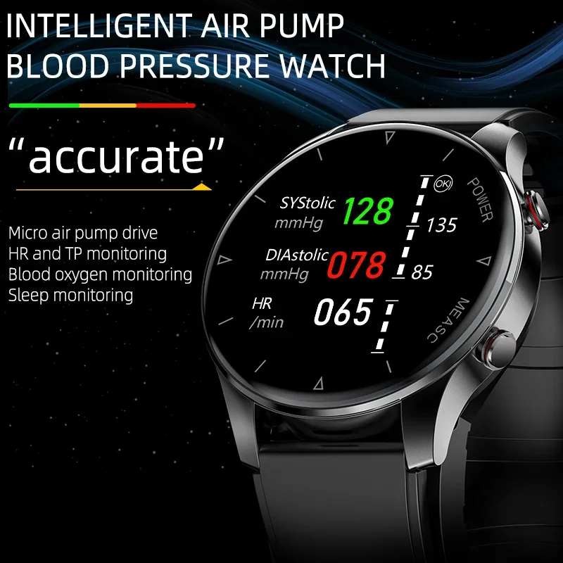 2025 New Non-Invasive Blood Glucose Men Watch Air Pump Airbag Precision Blood Oxygen Blood Pressure Heart Rate Sport Smart Watch