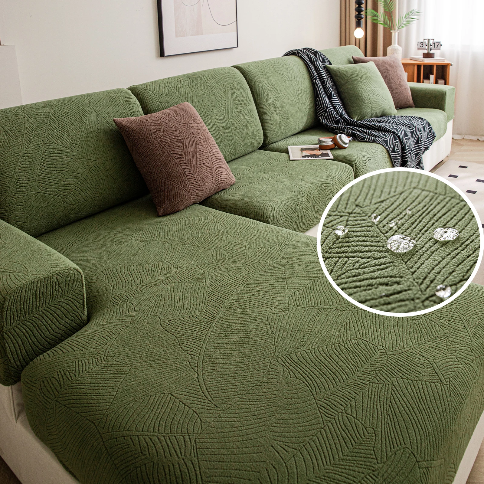 Banana Leaf Jacquard Fabric Sofa Cloth Cover, Polar Fleece, Living Room, Comfortable, Dustproof, Anti Pet Scratch