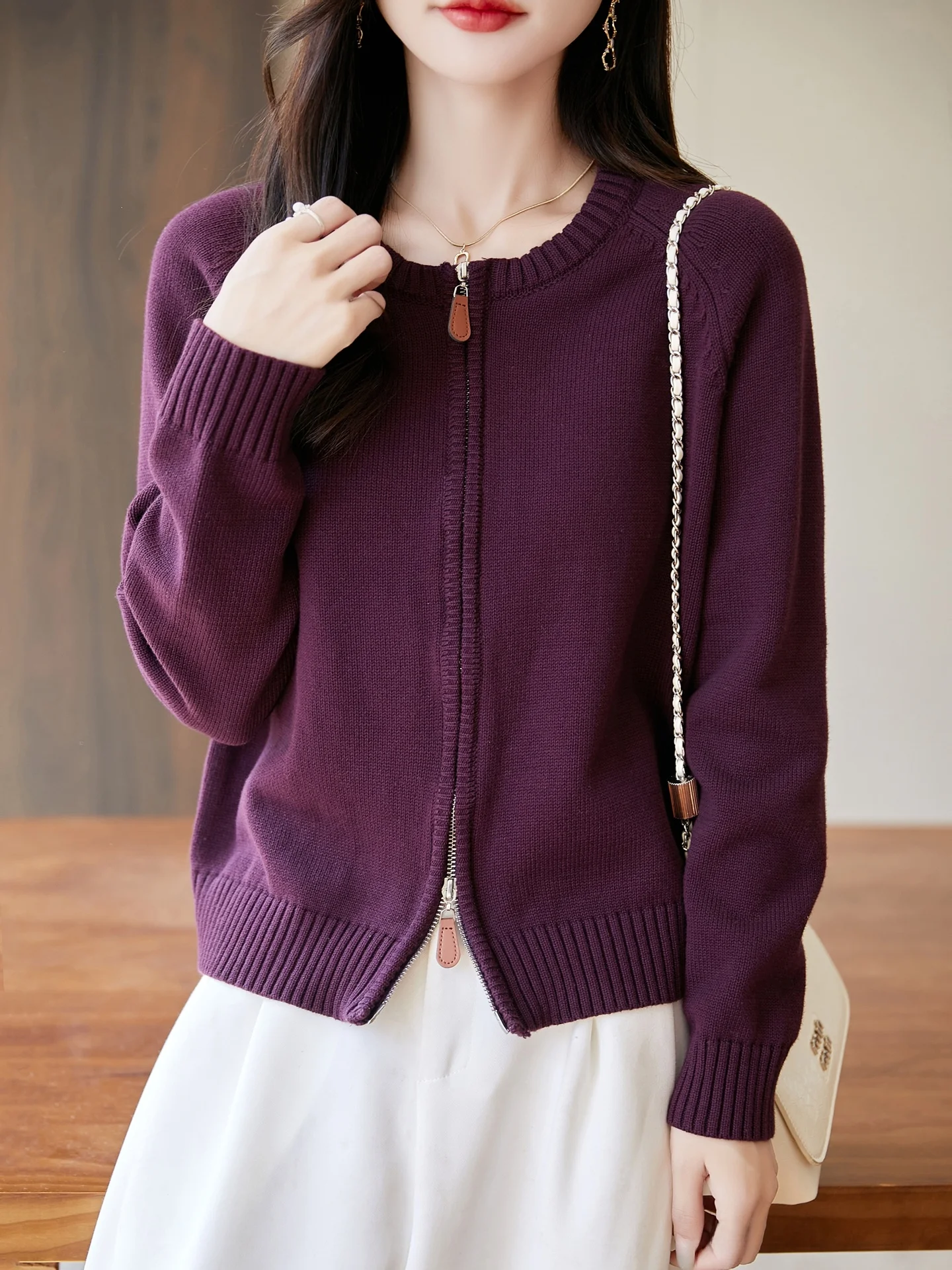 Thiened Pure Cotton Knitted Miu Series Cardigan feminino Or Outerwear Suéter com zíper duplo Trendy Top Quali Soft Long...