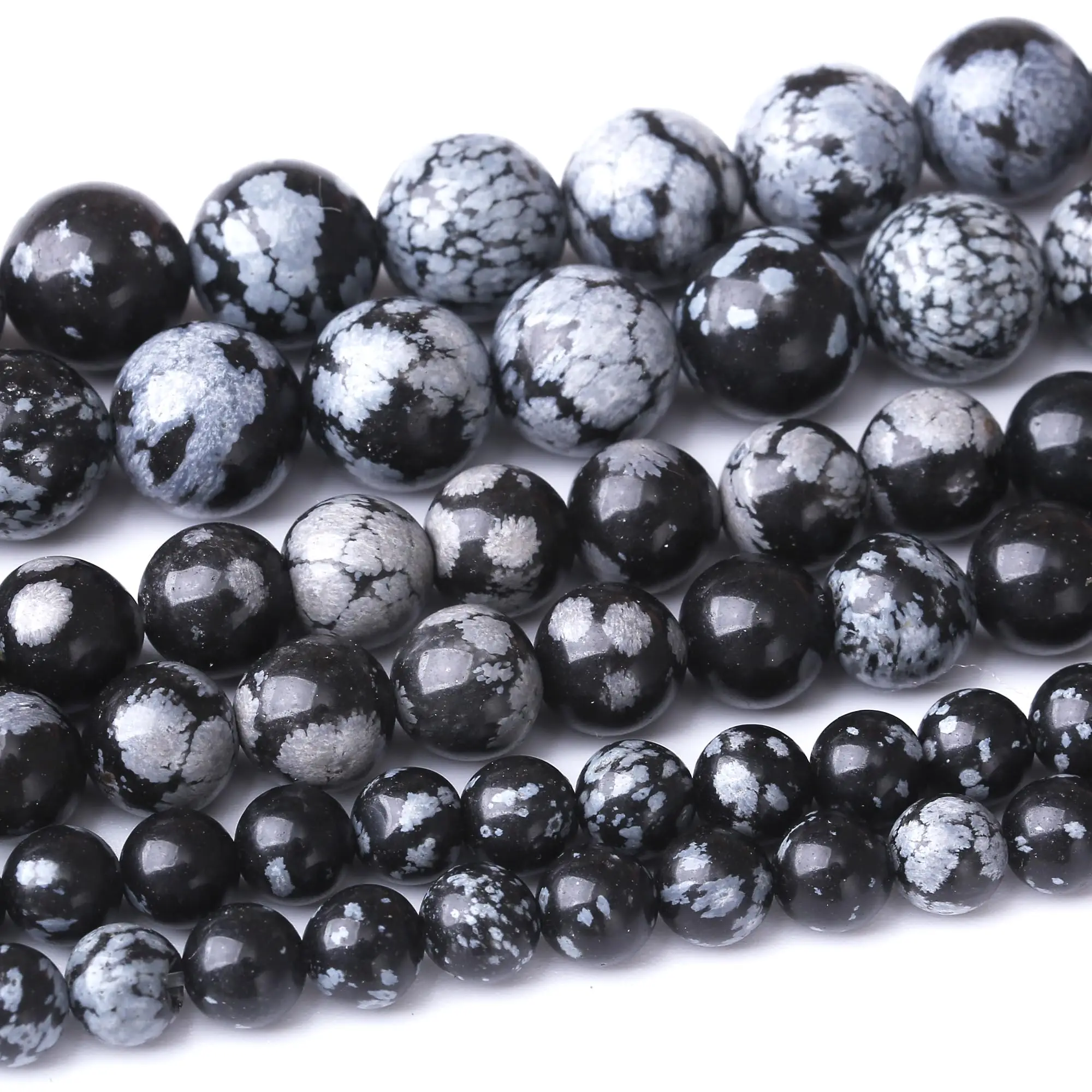 Natursteinperlen, 4/6/8 mm, schwarzer Schneeflocken-Jaspis, runde lose Distanzperlen für Schmuckherstellung, DIY-Armbänder, Ohrring-Zubehör