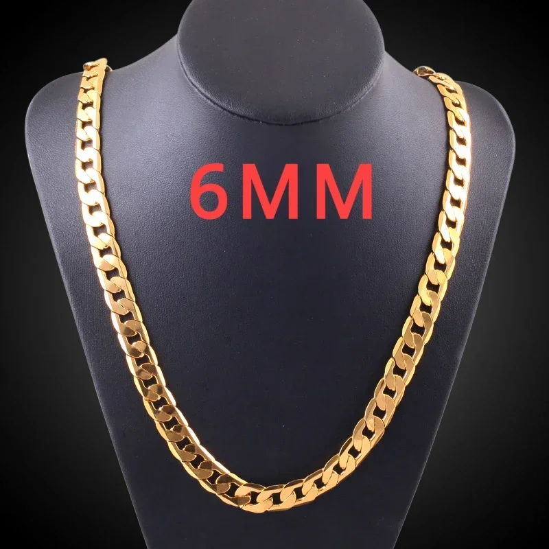 Nueva tendencia, collar de cadena de oro de 18K de 6MM y 20 pulgadas de Plata de Ley 925 para hombres y mujeres, fiesta de boda cubana Vintage de lujo para hombre