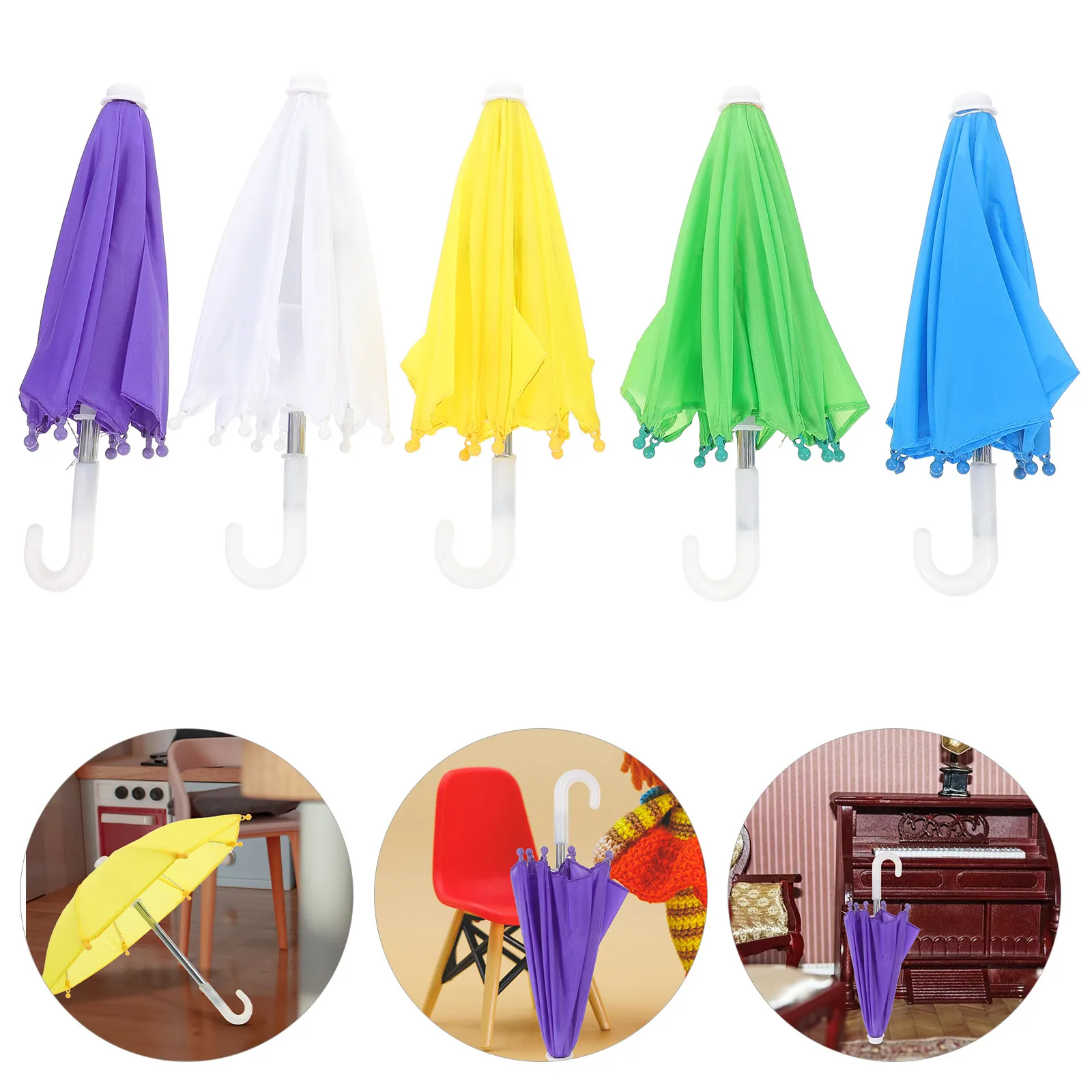

5Pcs Mini Umbrella Decor Solid Color Miniature House Decoration DIY Dollhouse Accessory Umbrella Miniature Scene Model