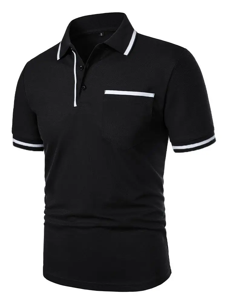 New Men's Short Sleeve Polo Shirts Solid Color Casual T-shirt Summer Trendy Breathable Loose Basic Splice Top Pockets Men Shirts
