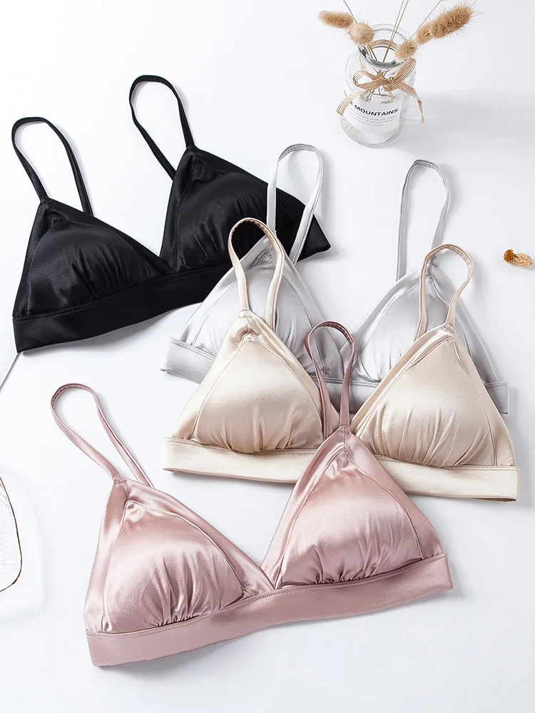 Women\'s Solid Bra, 93%Real Silk 7%Spandex Underwear, Triangle Cup Comfortable Female Underwear, Thin padding Brassiere 2024