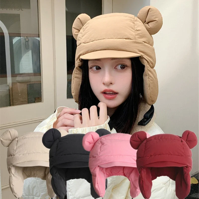 Fashion Down Cotton Winter Hat Windproof Ear-flapped Hat Ear Protection Hat Outdoor Snowing Beanies for Women Girls