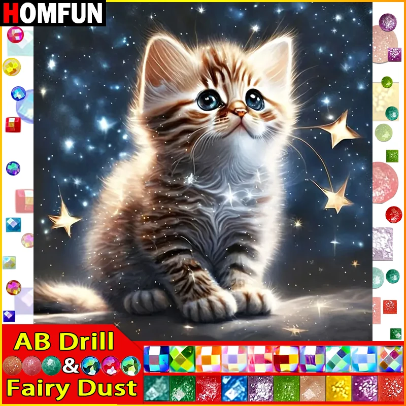 

HOMFUN Fairy Dust AB полная алмазная вышивка Diy 5D алмазная живопись вышивка крестиком "Животный кот" полная дрель домашний декор комнаты