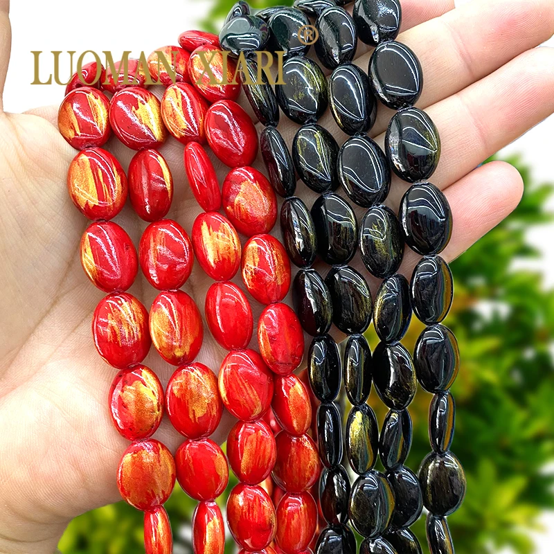 13x18MM Natural Stone Oval Red Coral Black Onyx Color Persian Jades Spacer Beads for Jewelry Making DIY Bracelets Accessories