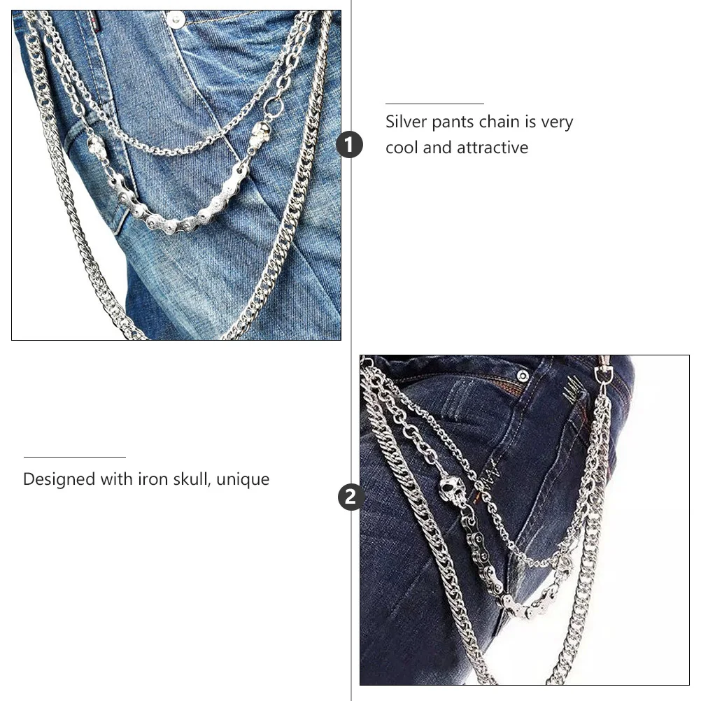 

1 pc Silver Metal Skull Pants For Men Hip Hop Waist Trousers Wallet Chain Accessory Belt Clip Decorative Chain