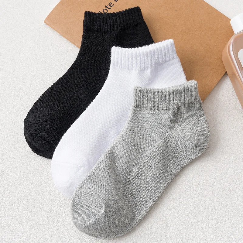 3Pairs/set Summer Children\'s Socks For Boys Girls Mesh Thin Kids Girl Boy Sock Casual Student Sport Sock 1-12Y Black White Gray