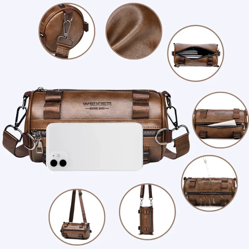 WEIXIER Men\'s Shoulder Bag Fashion Personality PU Leather Crossbody bags Large Capacity Leisure Waterproof Circular Man Bags 가방