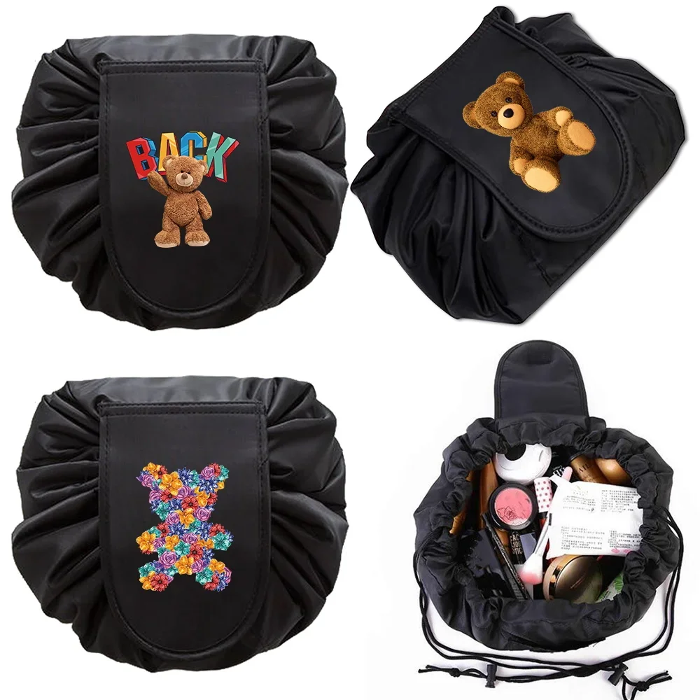 

Lazy Cosmetic Bag Waterproof Suitable for Travel Can Store Bear Print Drawstring Organizer Makeup Bag Portable Storage Pouch