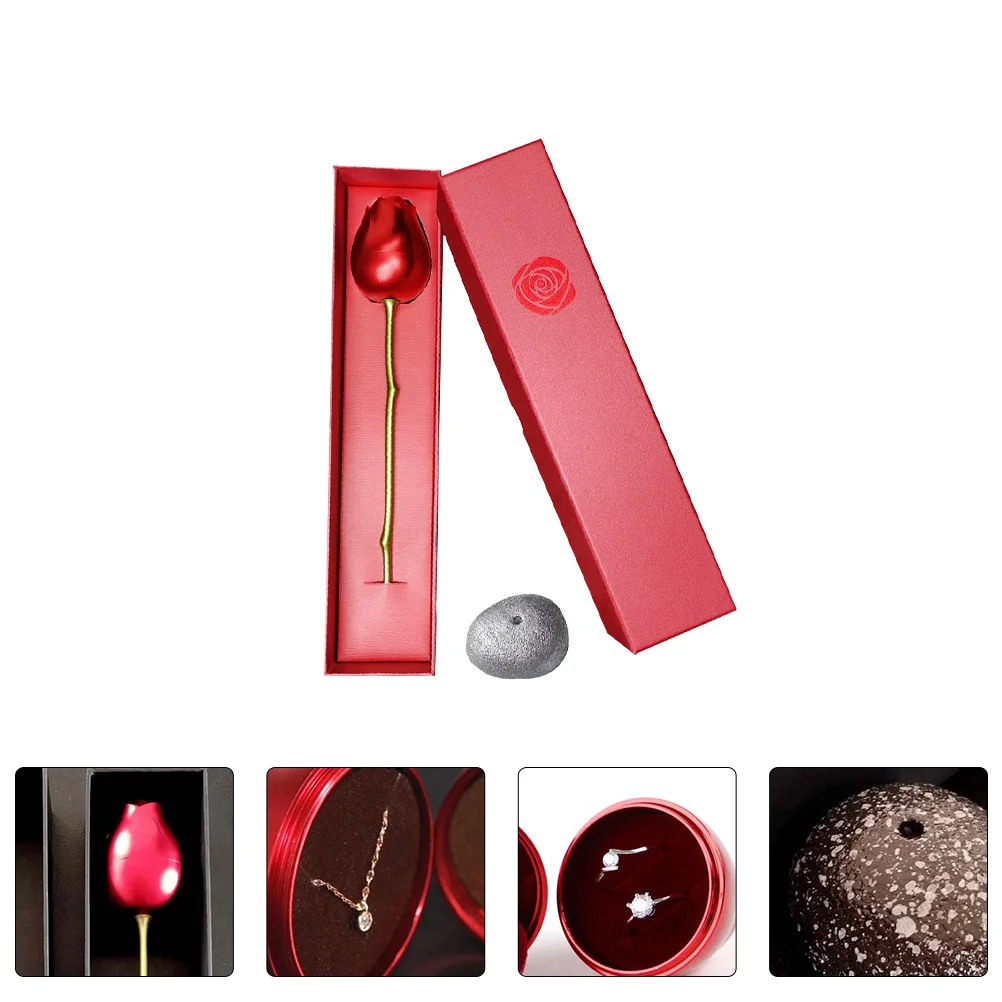 Rose Jewelry Box Simulated Ring Case Creative Storage Container Flower Holder Aluminum Metal