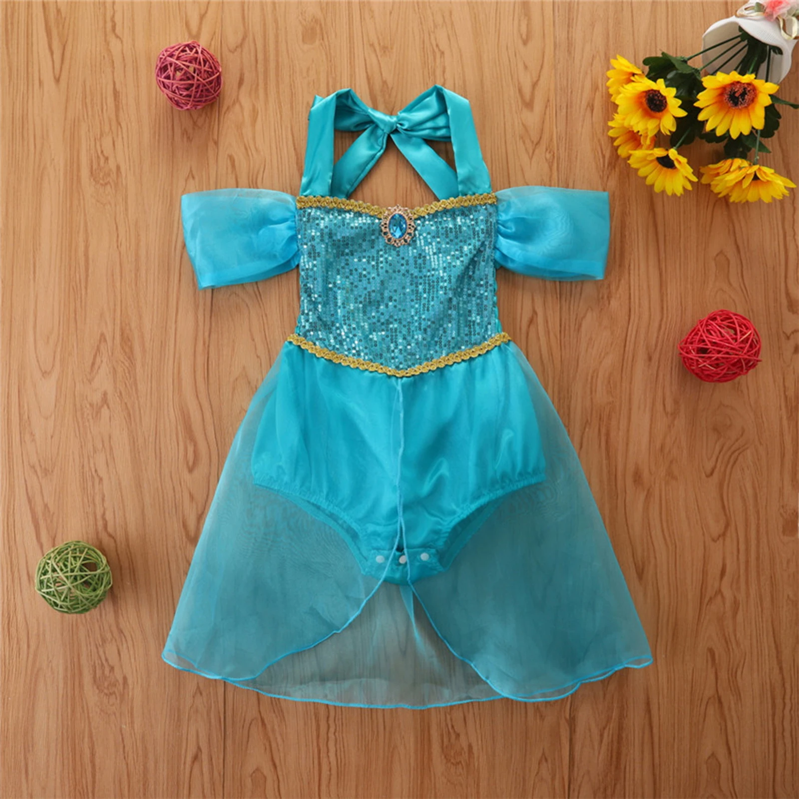 Baby Girl Princess Sequin Blue Romper Dress Sweet Sleeveless Off Shoulder Jumpsuit Party Cosplay Fashion Outfits Summer