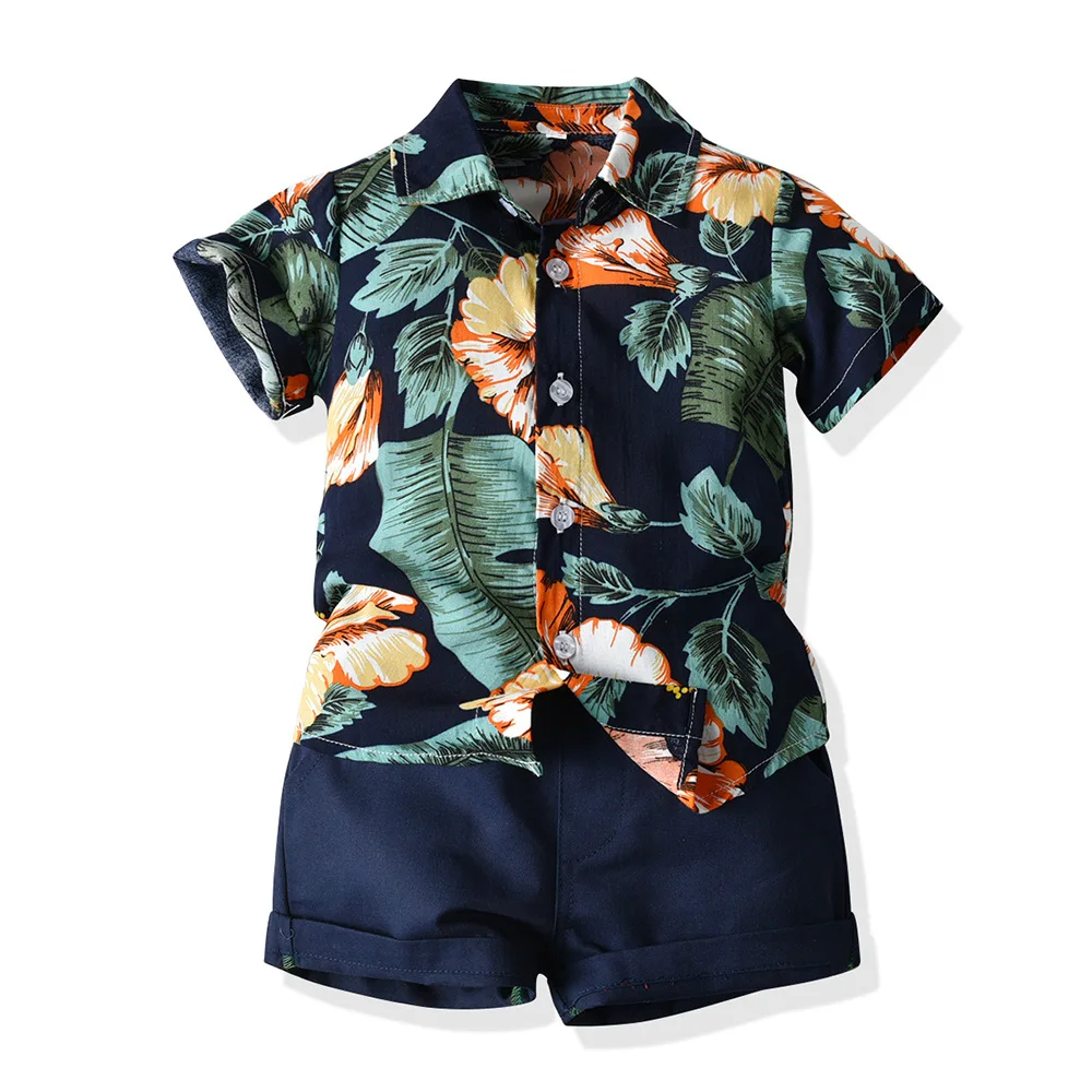 Summer Boy\'s cotton Short Sleelve Shirt and Shorts Set, Beach Style Printing Vacation Short-sleeved Shirt Dropshipping Wholesale