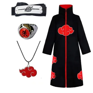 Cadılar bayramı Anime Akatsuki Kostüm Cosplay Yetişkin Elbise Uzun Elbise ile bir yüksek yaka, kapüşonlu Ceket, Kırmızı Bulut, Ceket, Ninja, Anime Naruto'nun vurduğu 6 büyük satış-no. 5