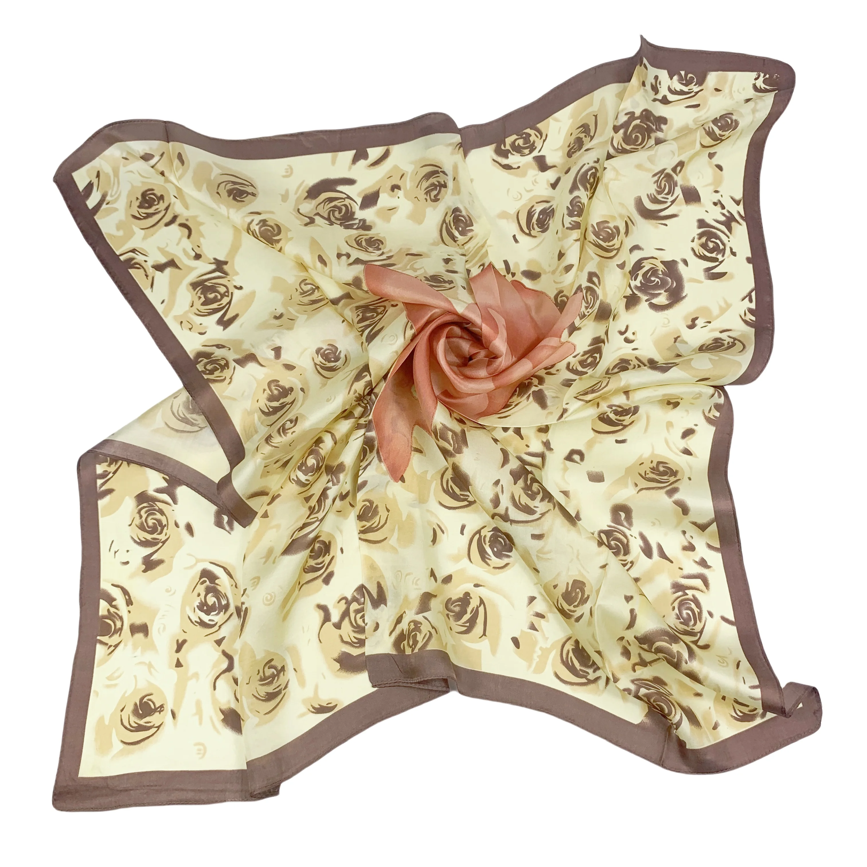 

wholesale 90cm*90cm100% pure silk scarves scarf mulberry silk design scarf Luxury Brand rose beige and purple