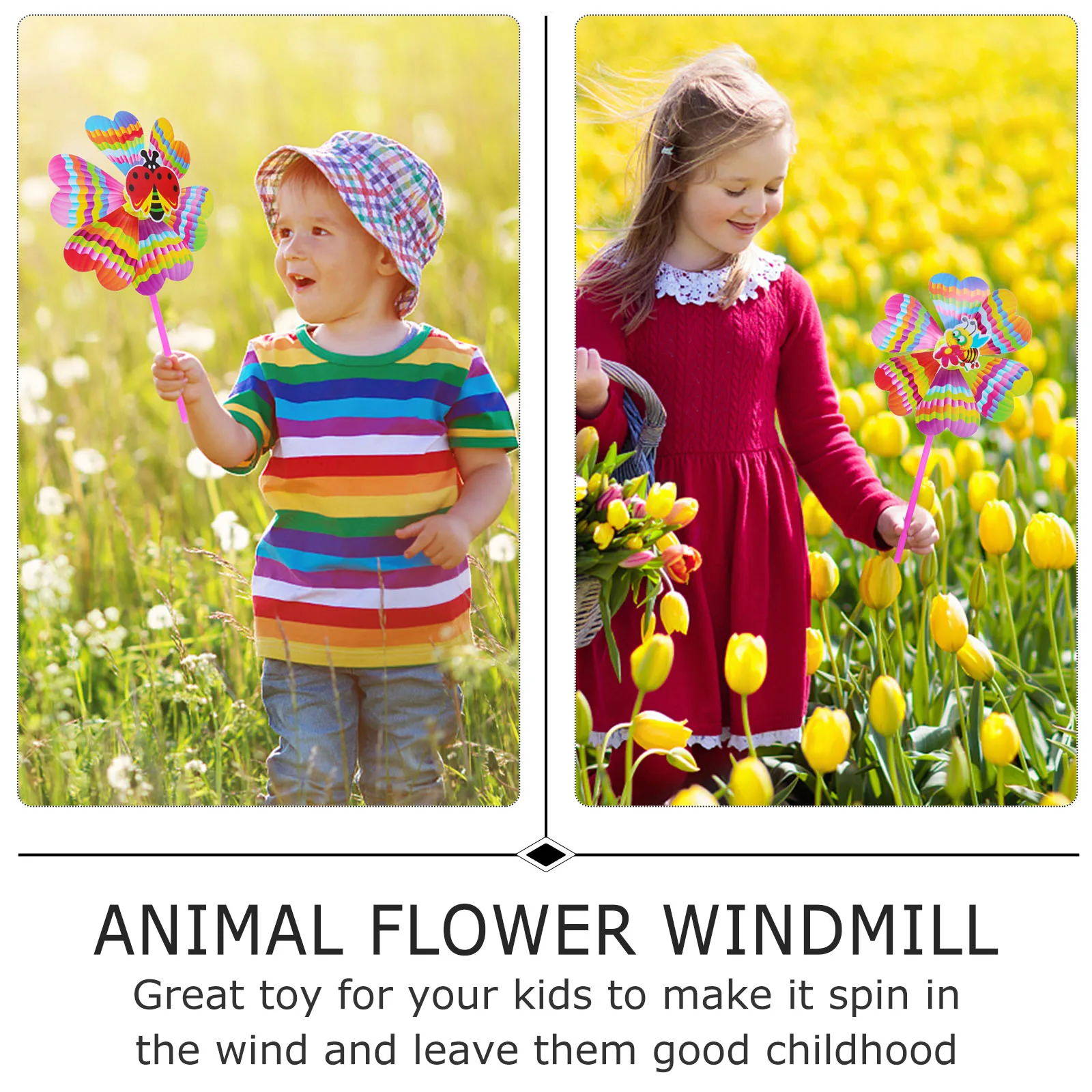 

6PCS Plastic Windmill Spinner Decoration Beautiful Durable Insect Pattern Yard Garden Lawn Patio Kids Toy Gifts