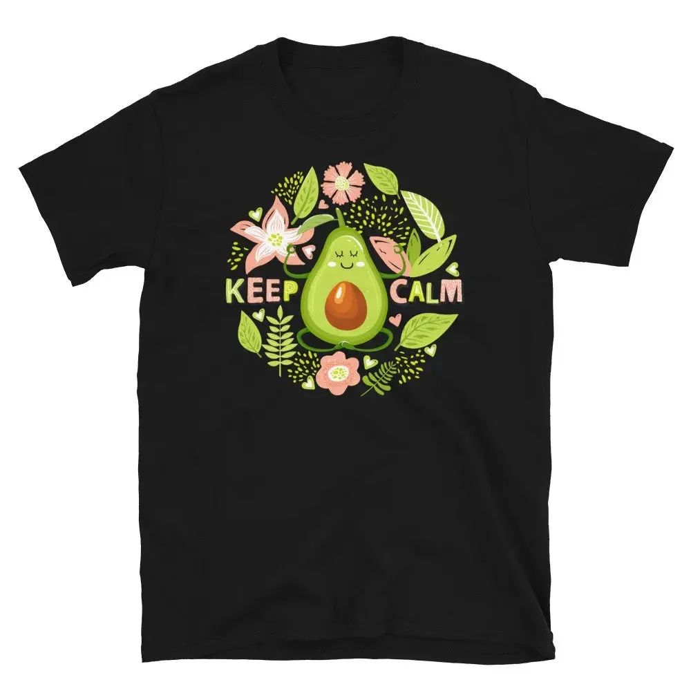 Avocado-T-Shirt „Keep Calm“ aus Baumwolle für Yoga und Fitness für Damen, ästhetische Meditationskleidung