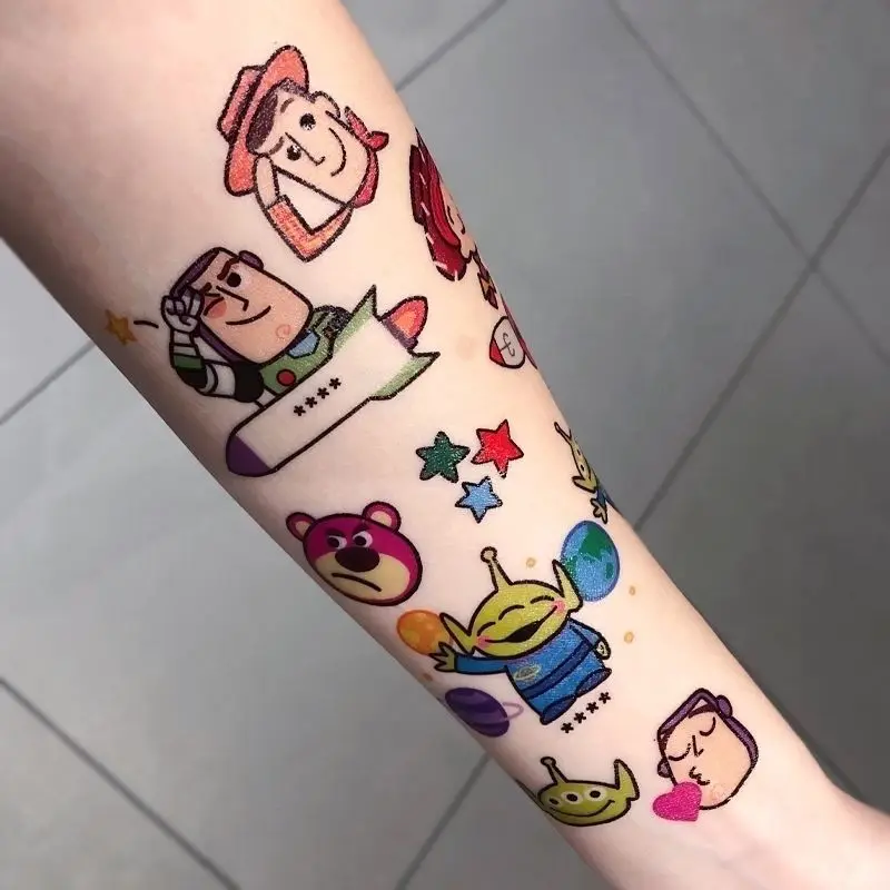 Tatouages temporaires Toy Story, imperméables et longue durée, autocollants de tatouage Alien à trois yeux, colorés et mignons