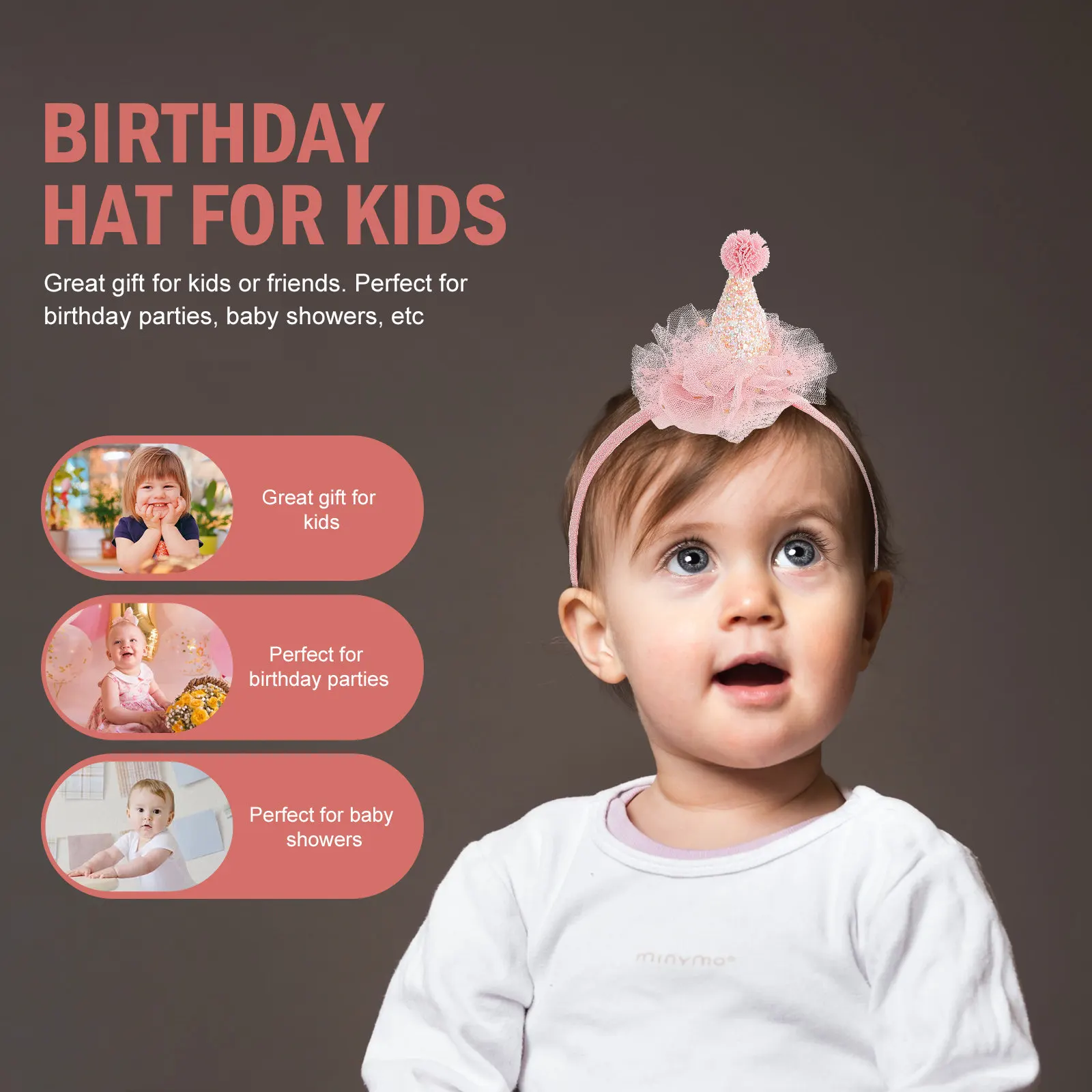 

2Pcs Unique Birthday Net Yarn Hat for Infants Toddlers Lightweight Shiny Sequins Decorative Party Headwear Kids Birthday