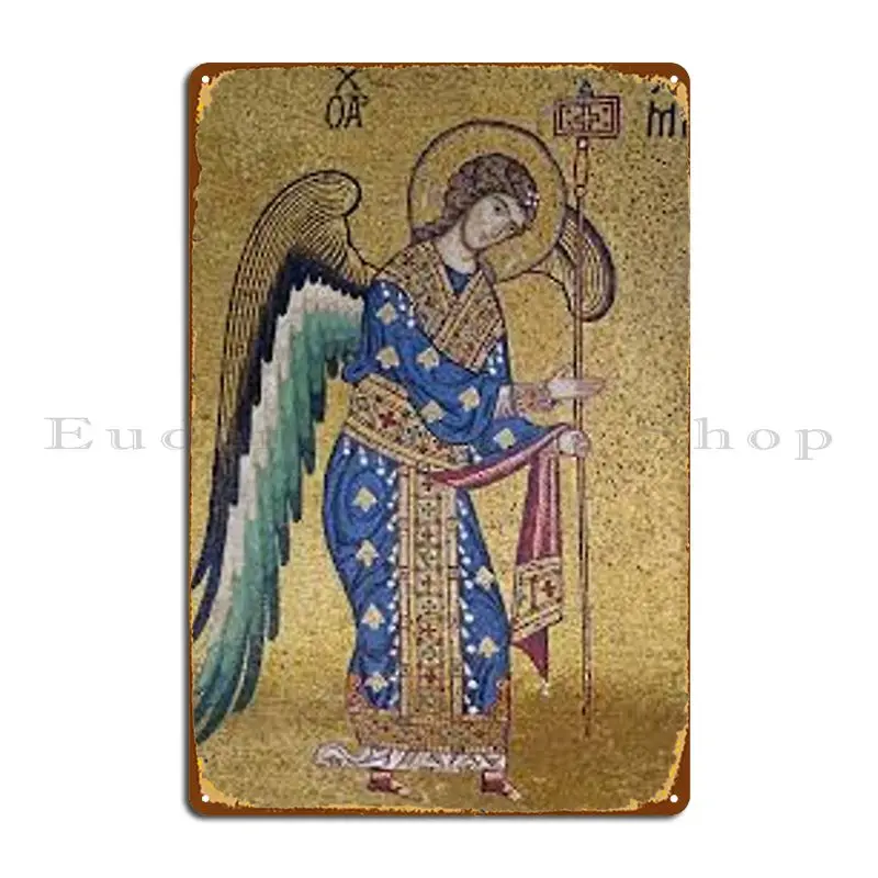 Angel Mosaic Golden Byzantine Icon Metal Sign Cave Customized Garage Funny Club Tin Sign Poster