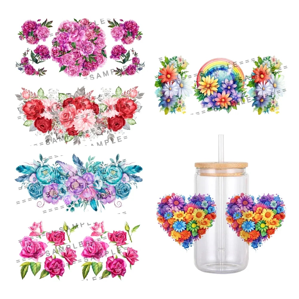 

Colorful Flowers Sunflowers Pattern UV DTF Transfer Sticker Waterproof Transfers Decals For 16oz Glass Cup Wrap Stickers